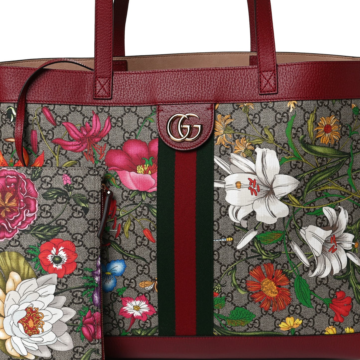GG Supreme Monogram Flora Web Large Ophidia Tote Red