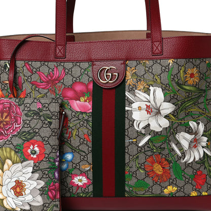 Gucci GG Supreme Monogram Flora Web Large Ophidia Tote Red 10 of 12