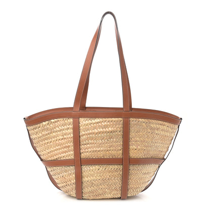 Celine Raffia Calfskin Large Gridded Basket Tote Tan 1 of 10