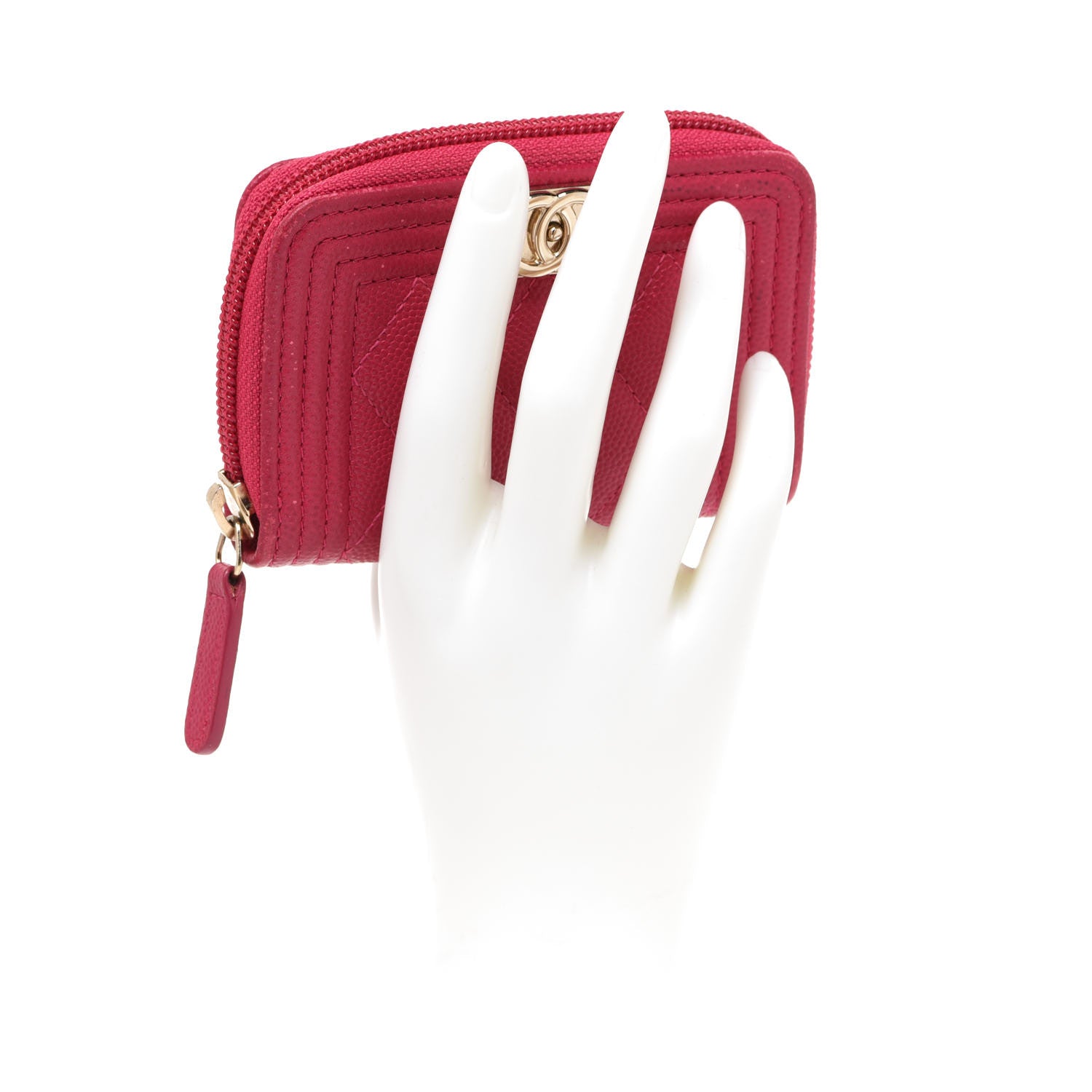 Chanel Caviar Quilted Boy Zip Around Coin Purse Wallet Fuchsia 2 of 11