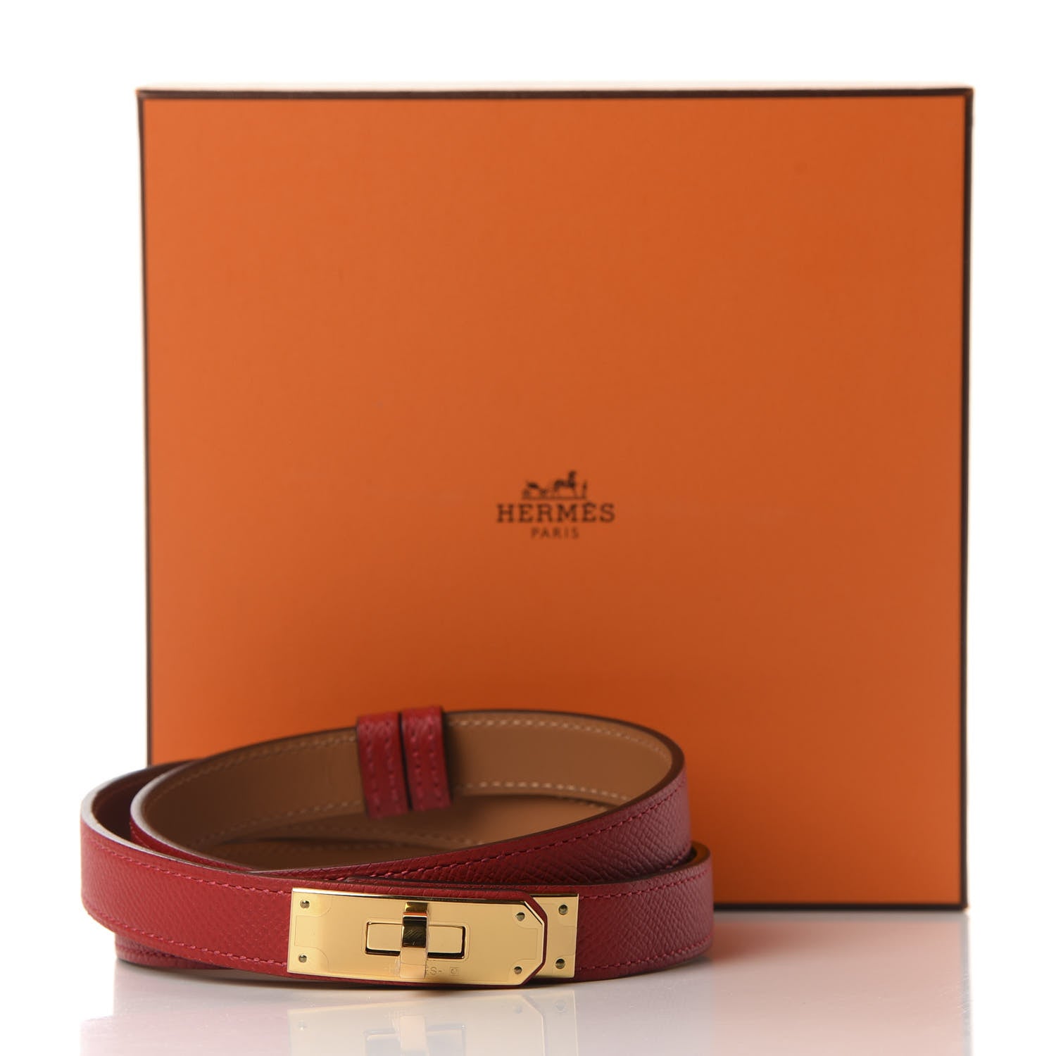 Hermes Epsom Kelly Belt Rouge Casaque 4 of 4