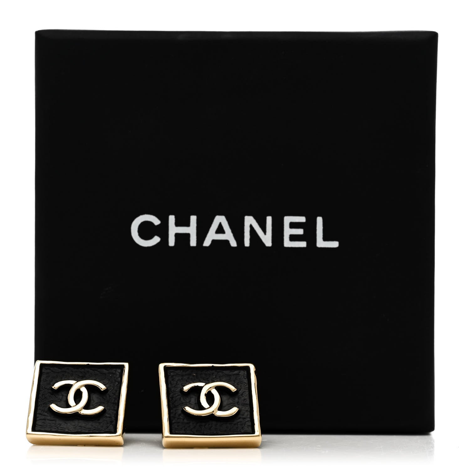 Chanel Metal Enamel CC Square Earrings Gold Black 5 of 5