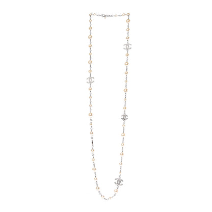 Chanel Crystal Pearl CC Long Necklace Silver 3 of 6