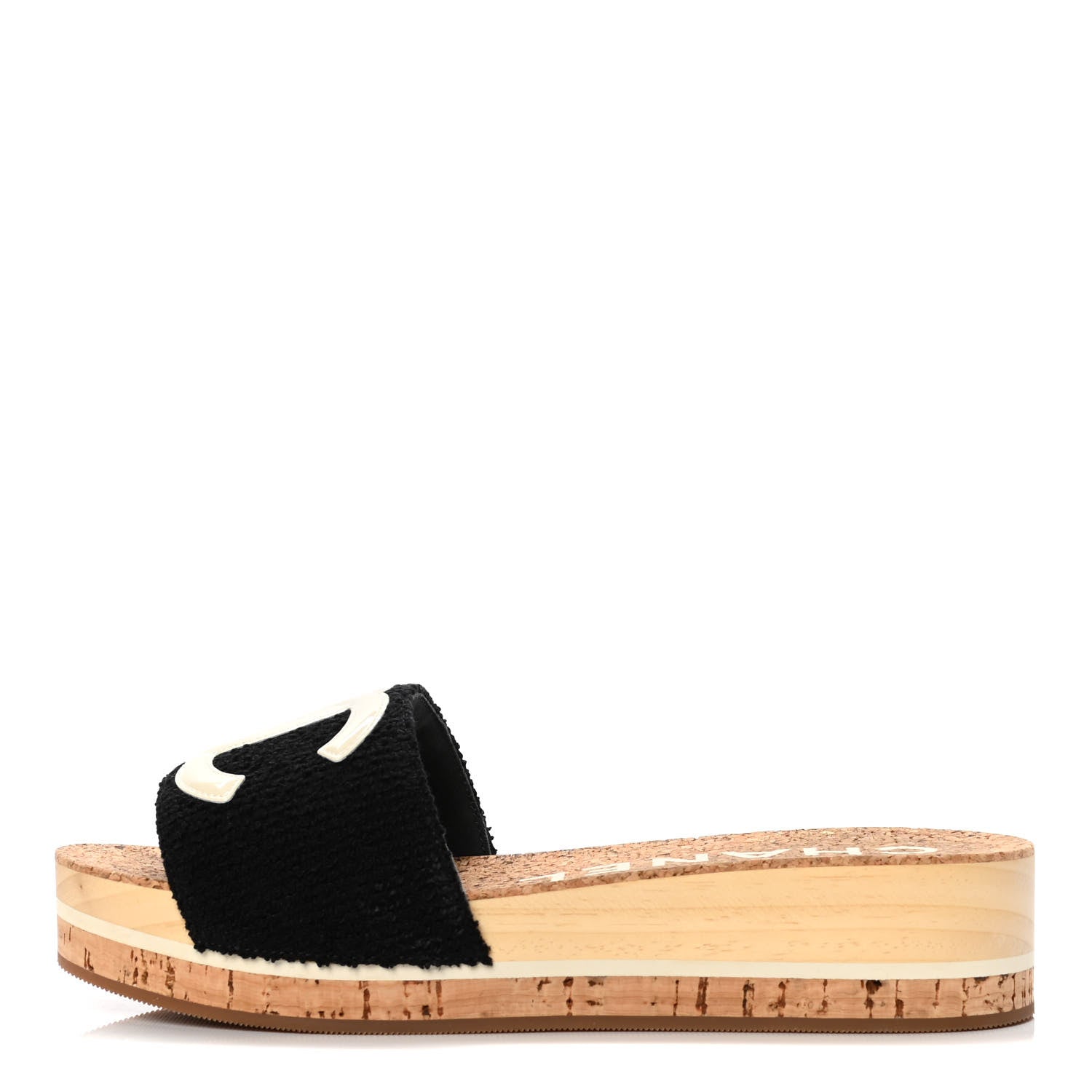 Chanel Tweed Cork CC Mule Sandal 36 Black 1 of 9