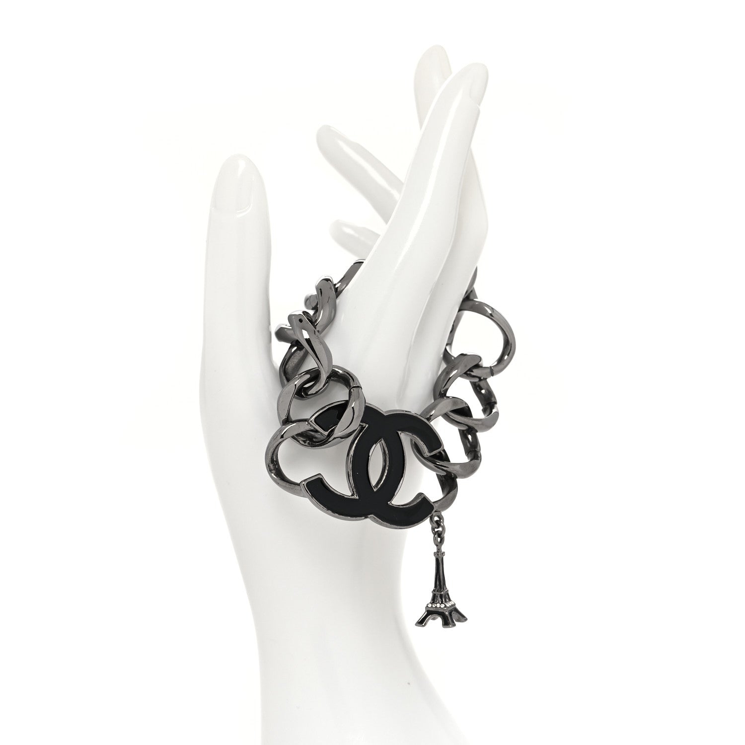 Chanel Enamel CC Eiffel Tower Charm Bracelet Dark Silver 2 of 4