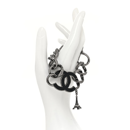 Chanel Enamel CC Eiffel Tower Charm Bracelet Dark Silver 2 of 4
