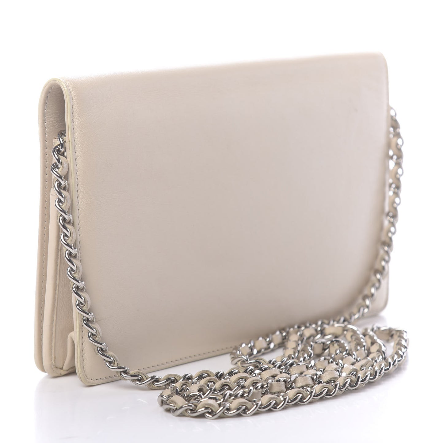 Lambskin Studded CC Wallet On Chain WOC Beige