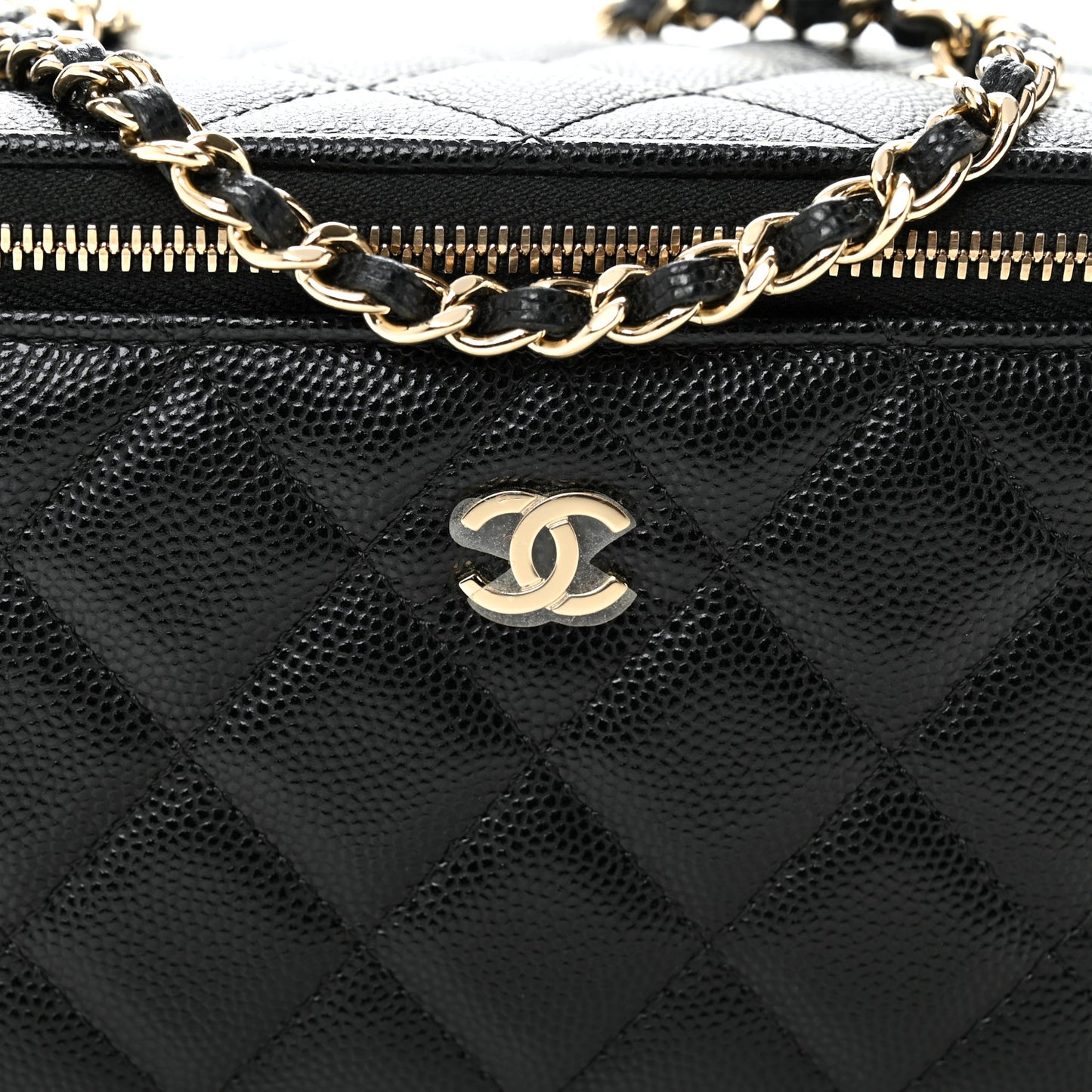 Caviar Quilted Small Vanity Case With Chain Black