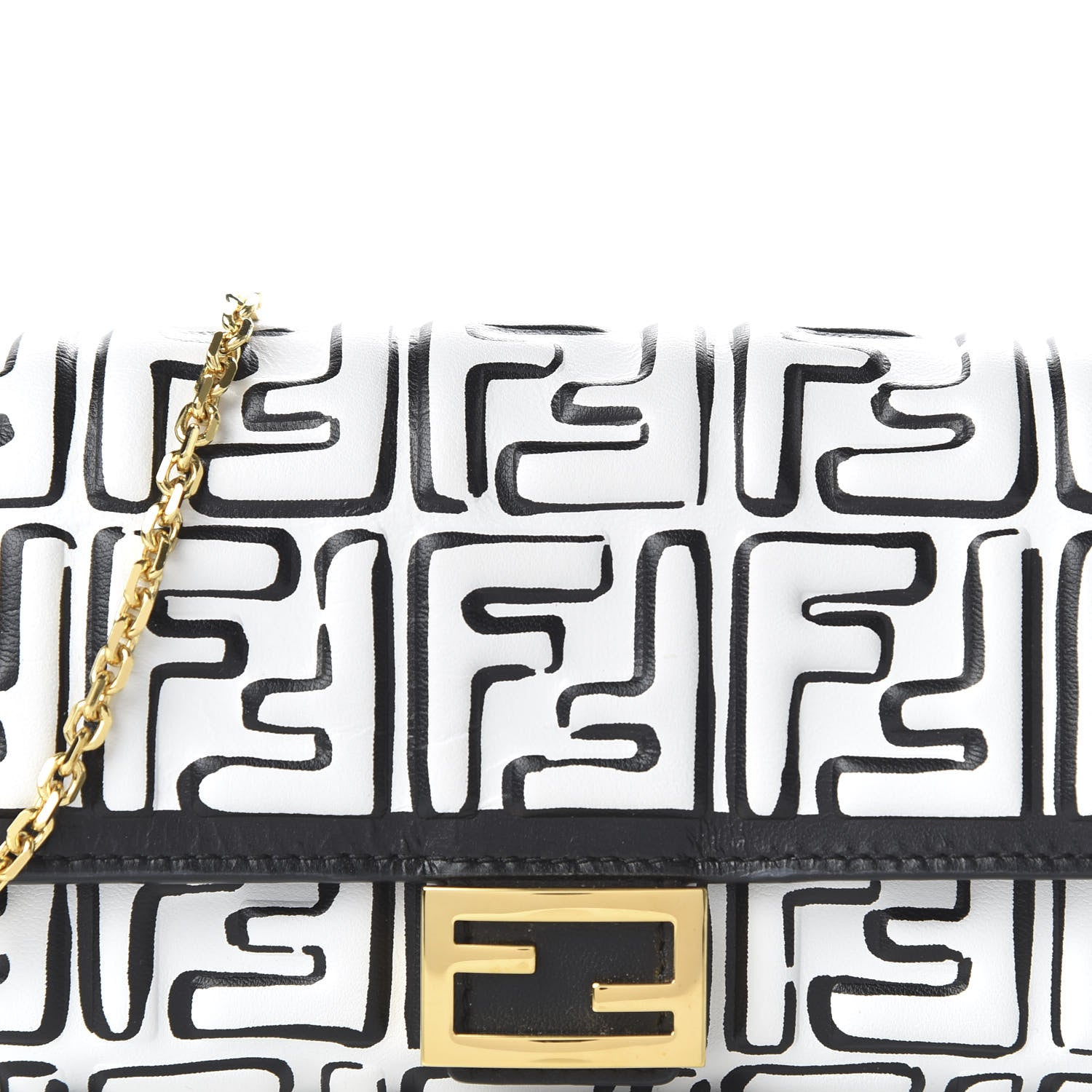 Fendi X JOSHUA VIDES Nappa FF Embossed Continental Wallet on Chain White Black 10 of 11