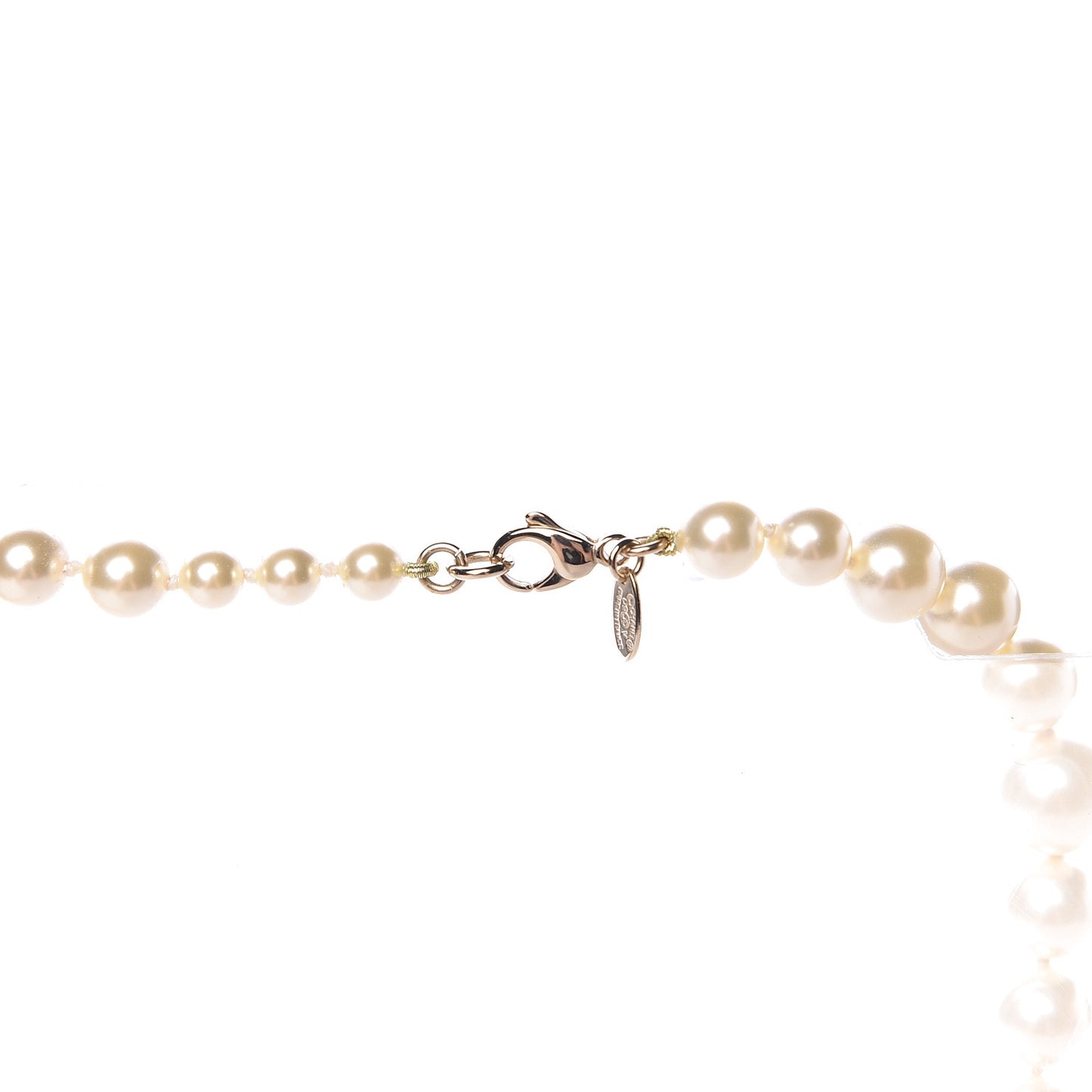 Graduated Pearl CC Long Necklace Light Gold