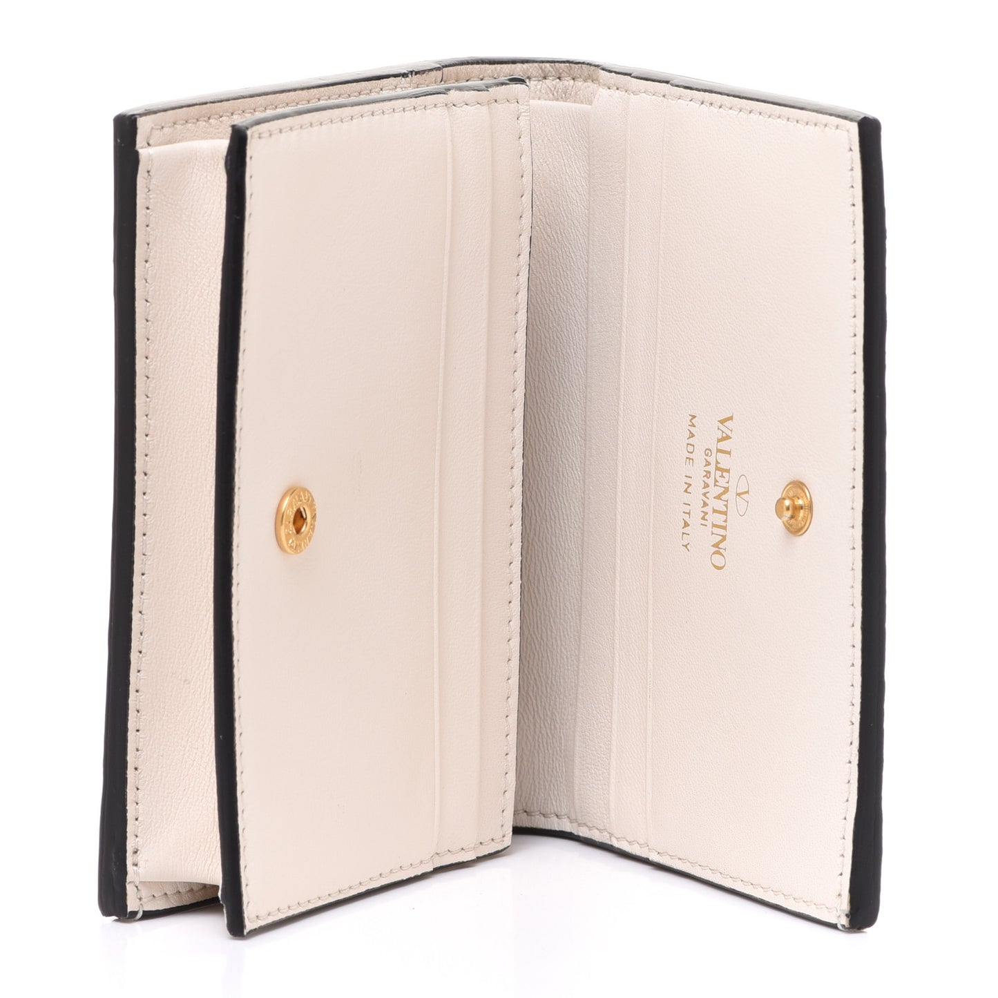 Metallic Pebbled Calfskin Rockstud French Flap Wallet Antique Brass
