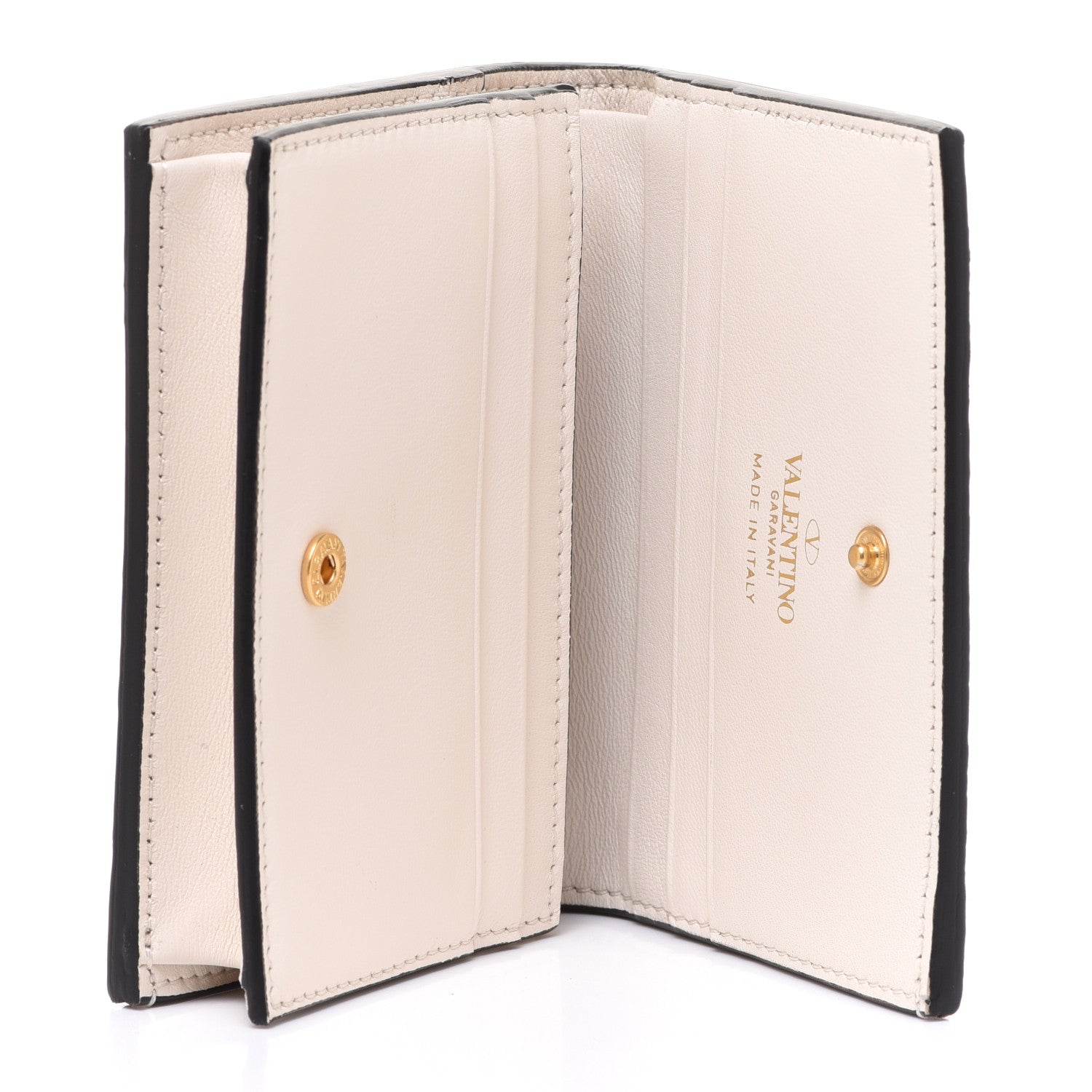 Valentino Garavani Metallic Pebbled Calfskin Rockstud French Flap Wallet Antique Brass 5 of 7