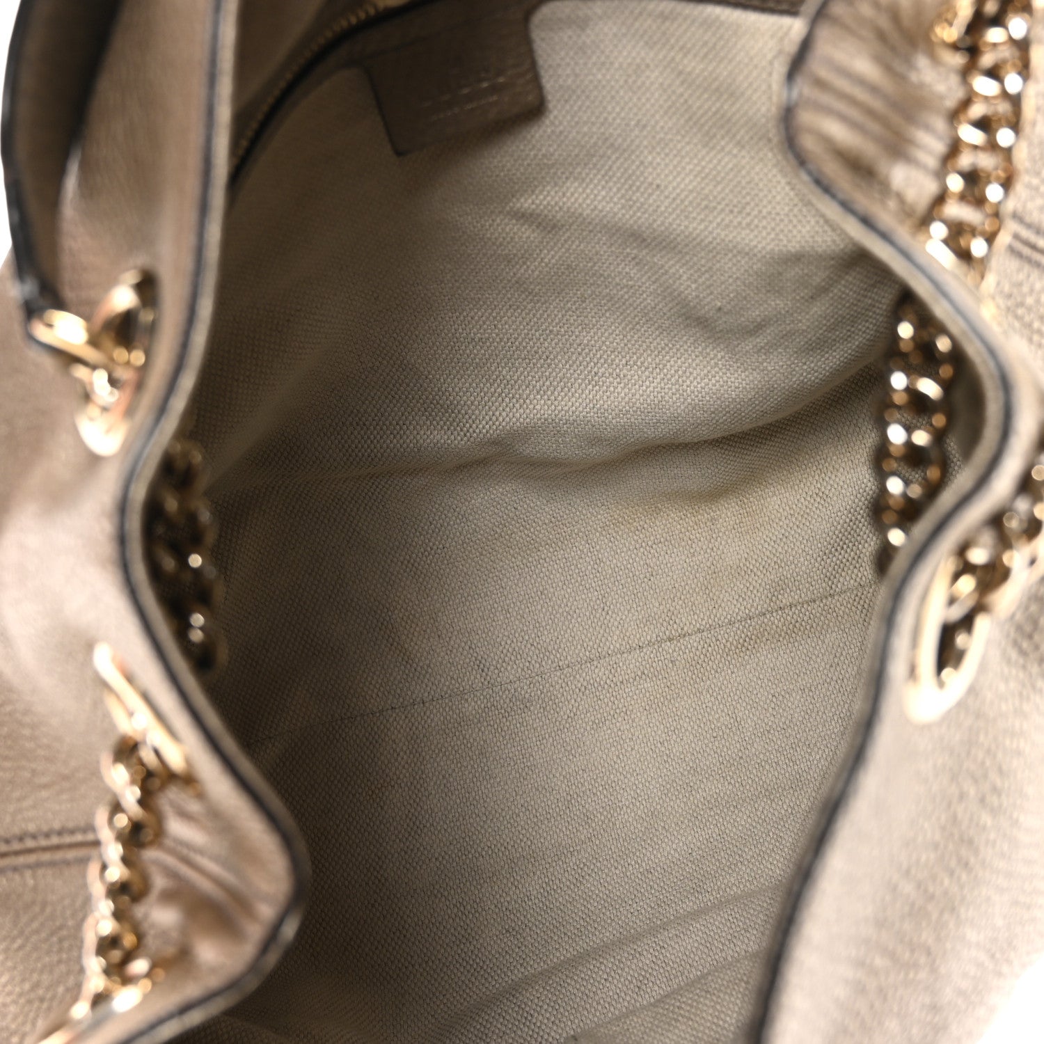 Gucci Metallic Pebbled Calfskin Medium Soho Chain Shoulder Bag Golden Beige 5 of 12