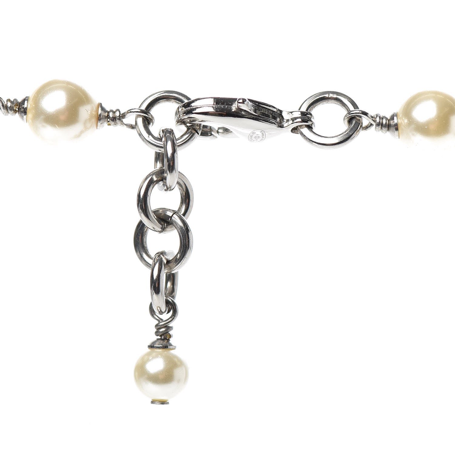 Chanel Crystal Pearl CC Long Necklace Silver 4 of 4
