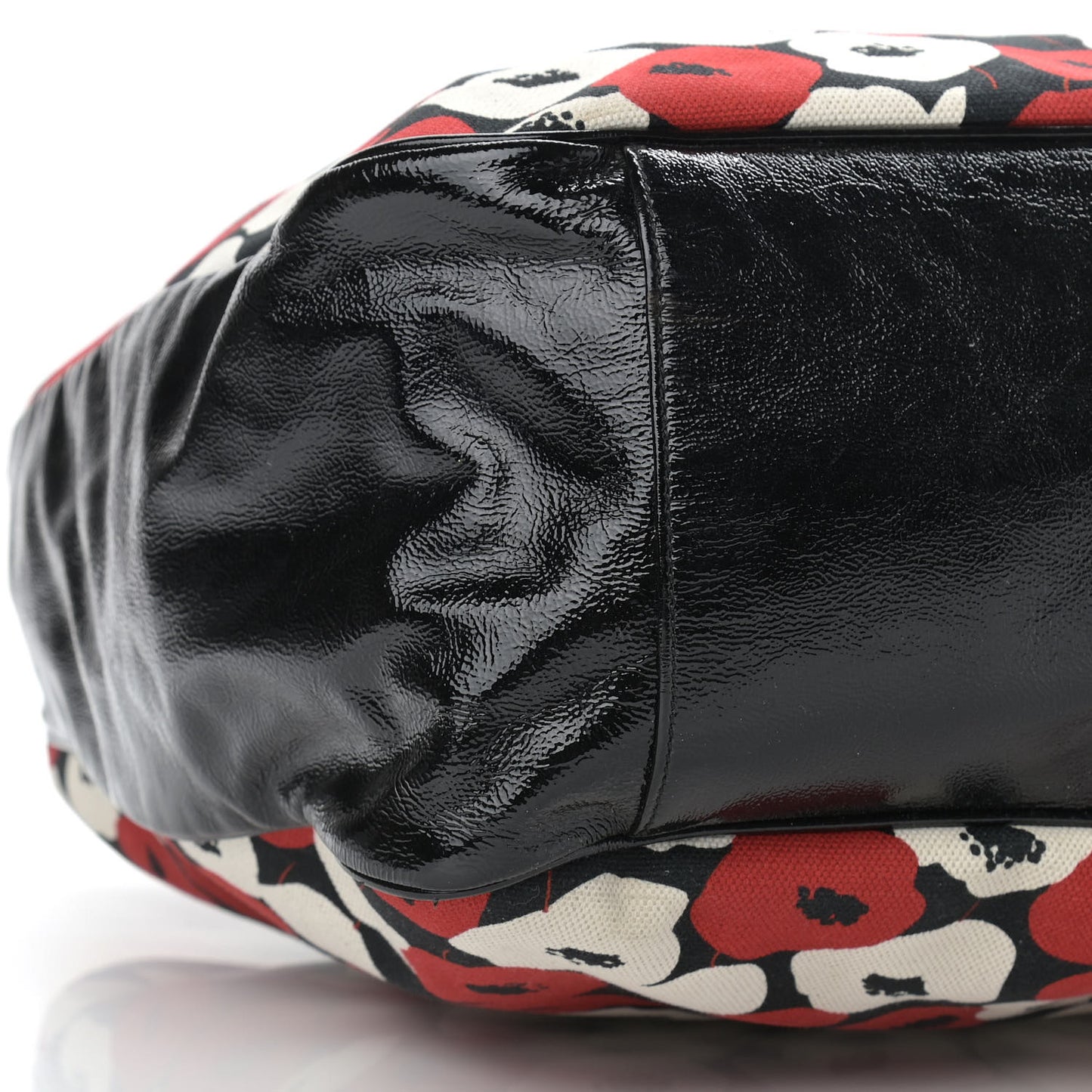 Patent Leather Canvas Poppy Print Large Roady Hobo Black