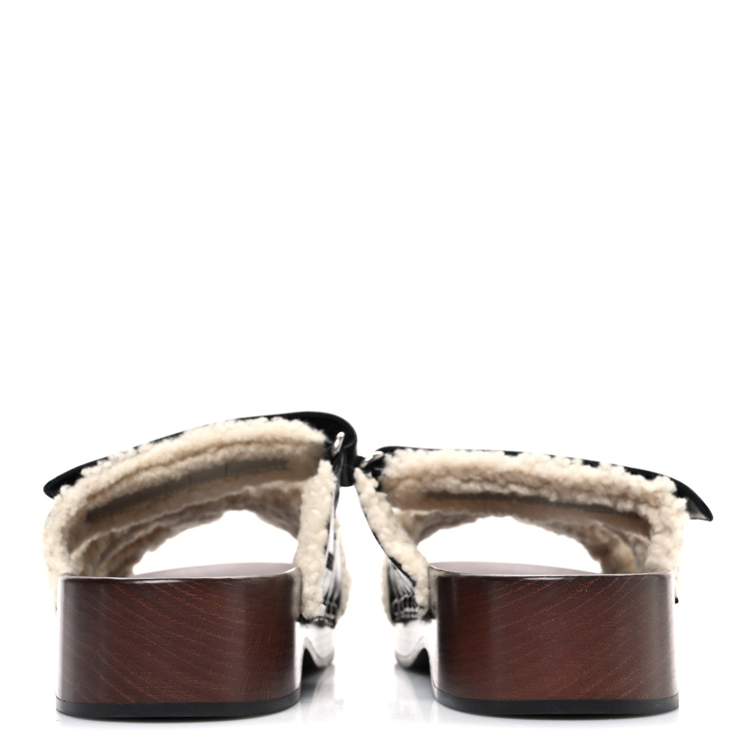 Hermes Glazed Nappa Shearling Womens Kos Clog 40 Black Ecru 6 of 10