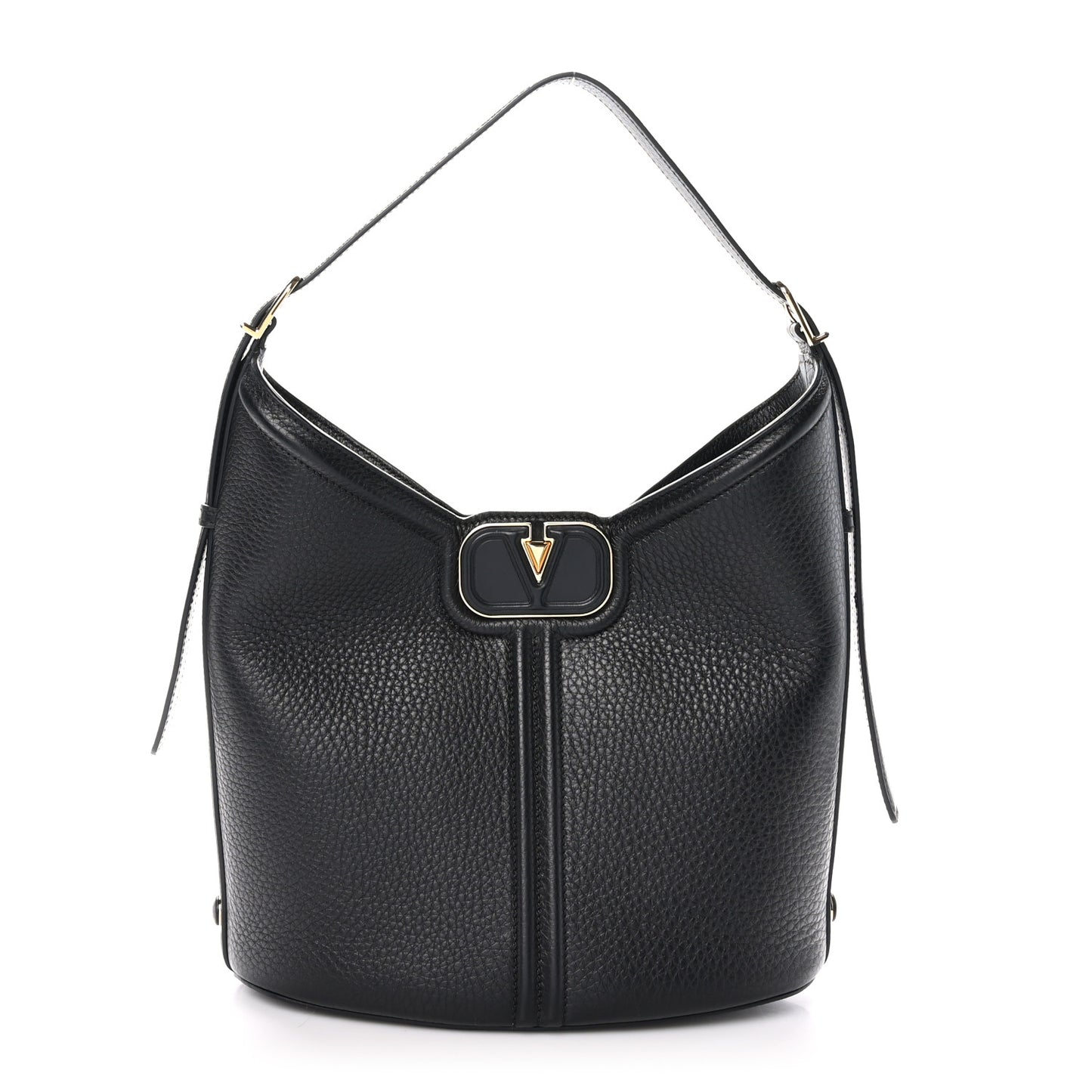 Grainy Calfskin Vertical Hobo Bag Black