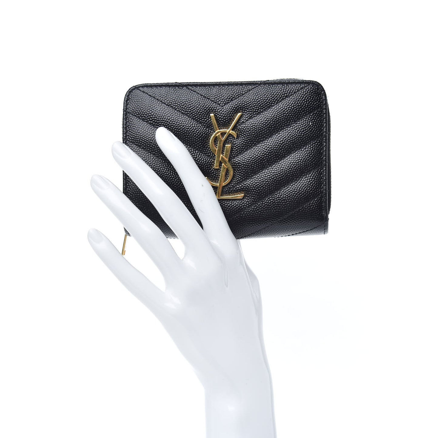 Grain De Poudre Matelasse Chevron Monogram Compact Zip Around Wallet Black