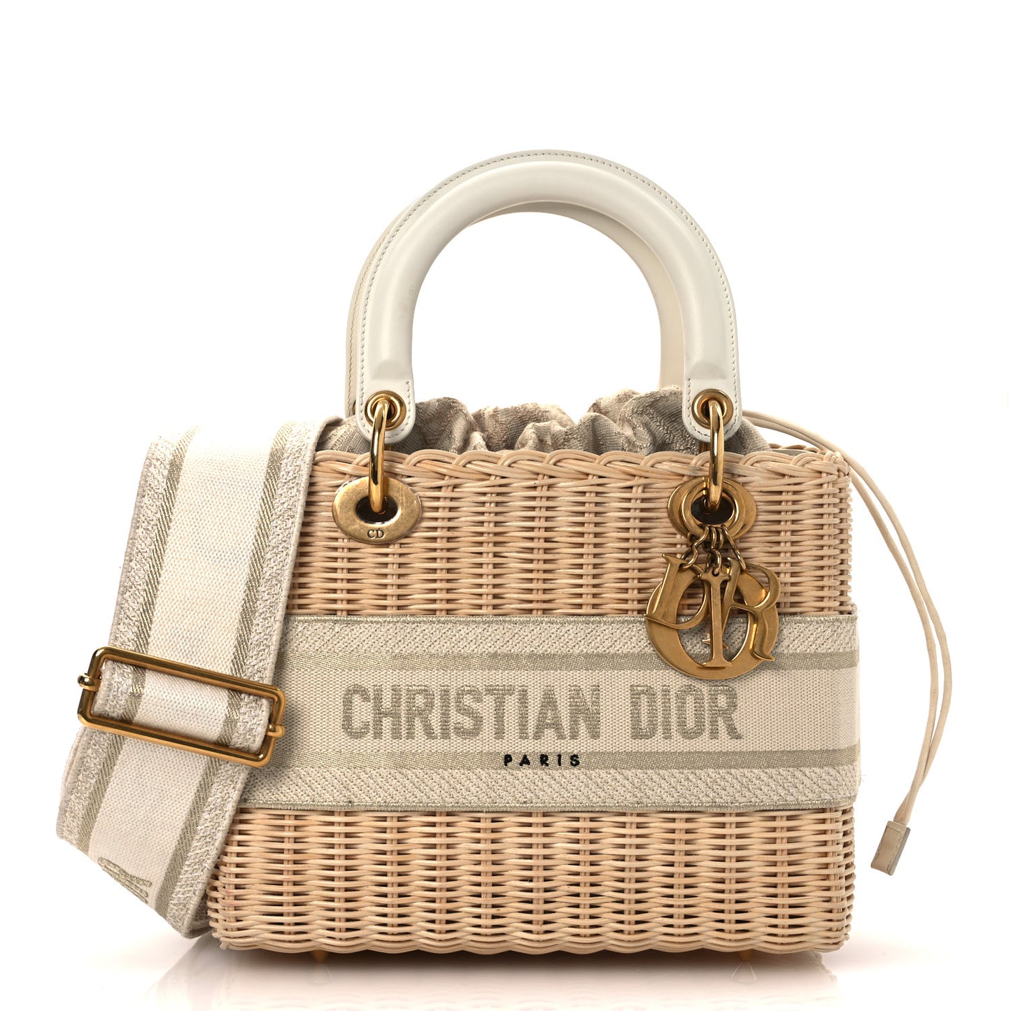 Wicker Oblique Medium Lady Dior Bag Beige