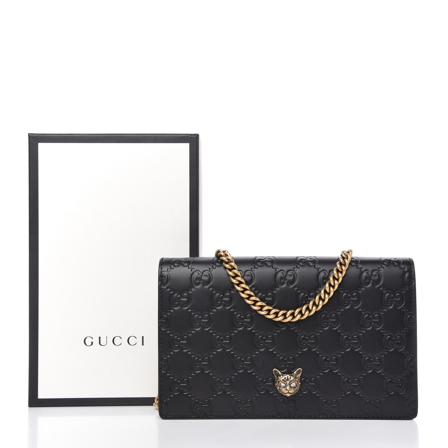 Guccissima Signature Crystal Cat Chain Wallet Black