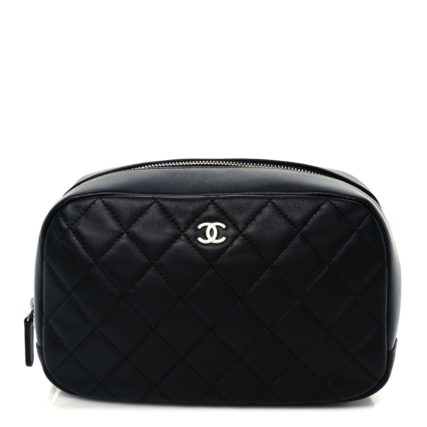 Lambskin Quilted Medium Curvy Pouch Cosmetic Case Black