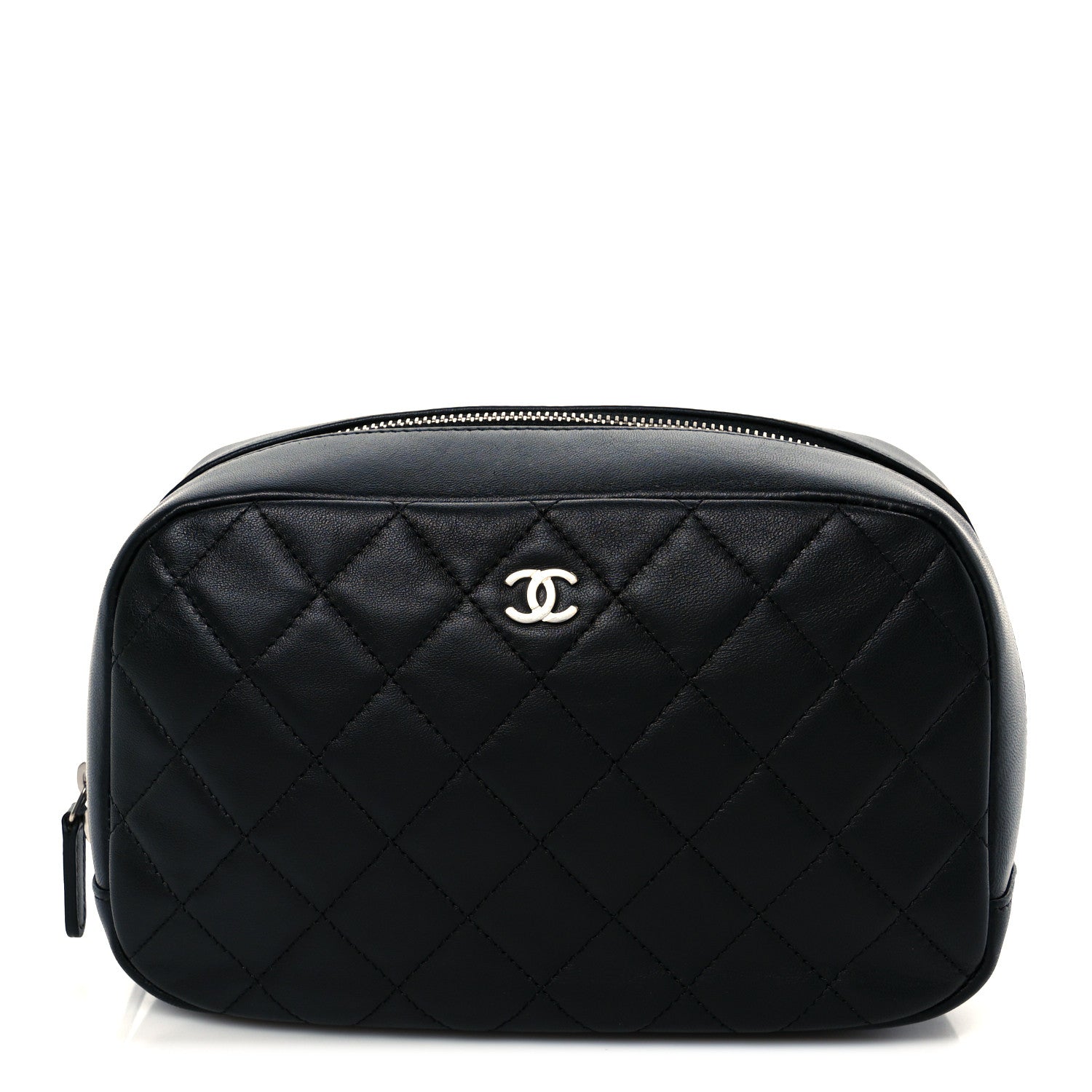 Chanel Lambskin Quilted Medium Curvy Pouch Cosmetic Case Black 1 of 8