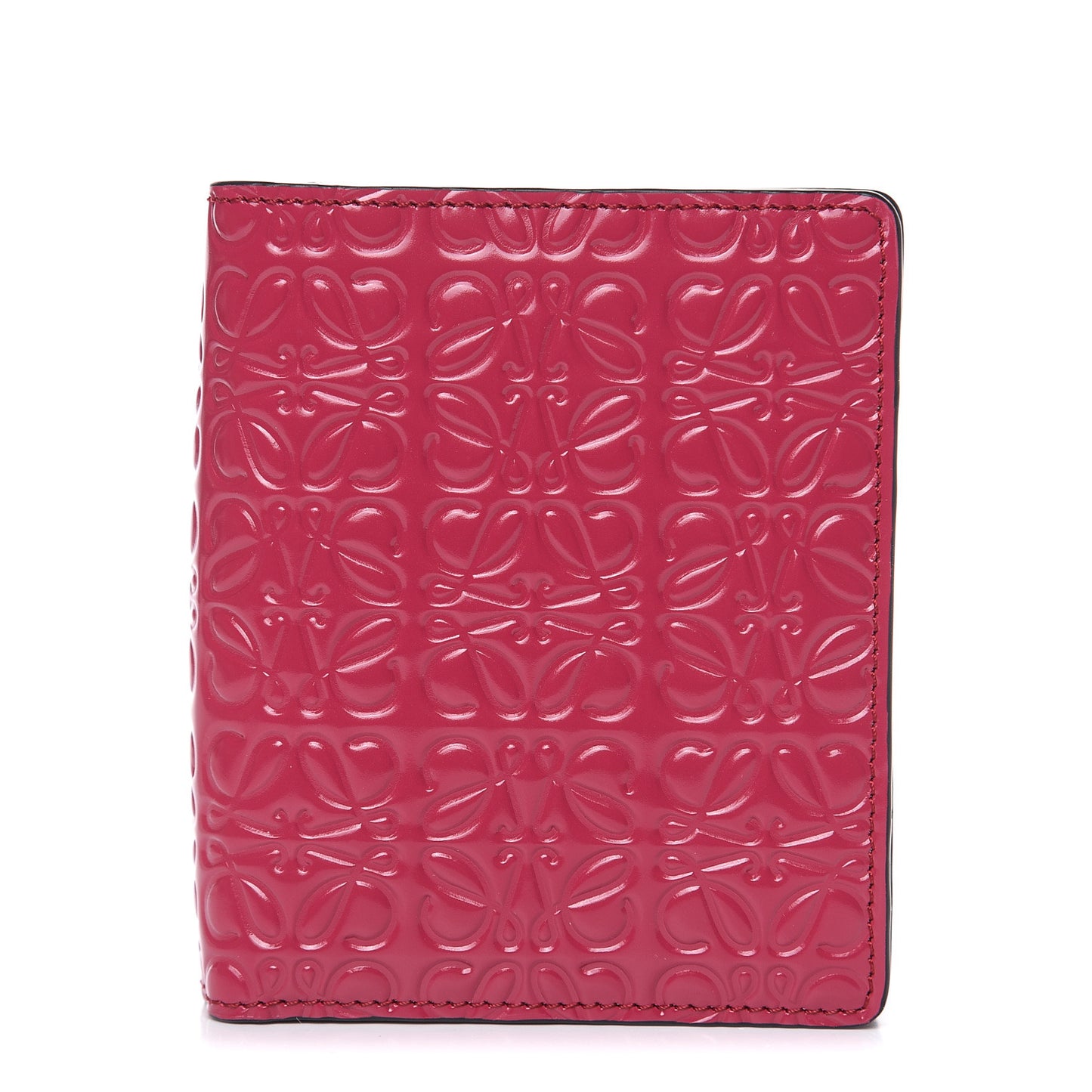 Calfskin Embossed Compact Zip Wallet Raspberry