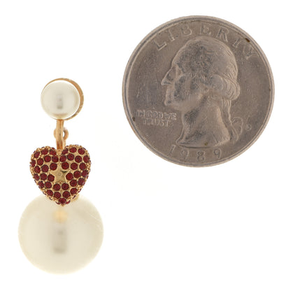 Christian Dior Pearl Crystal Heart Tribal Earring Gold Red 2 of 6