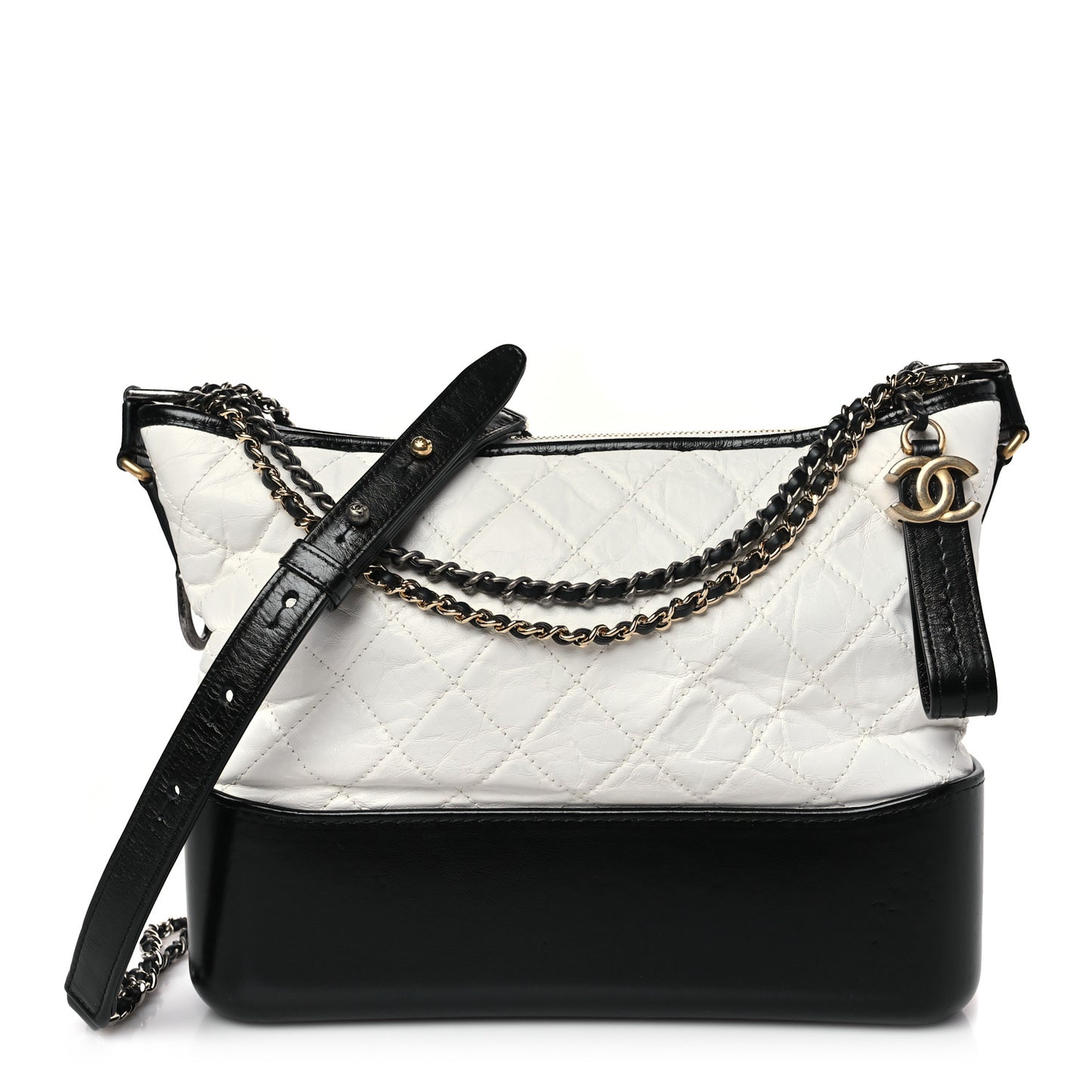 Aged Calfskin Quilted Medium Gabrielle Hobo Black White