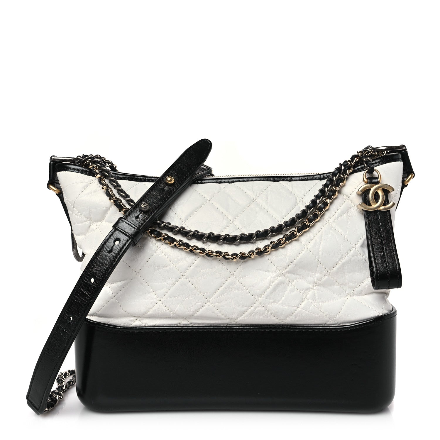 Chanel Aged Calfskin Quilted Medium Gabrielle Hobo Black White 1 of 9