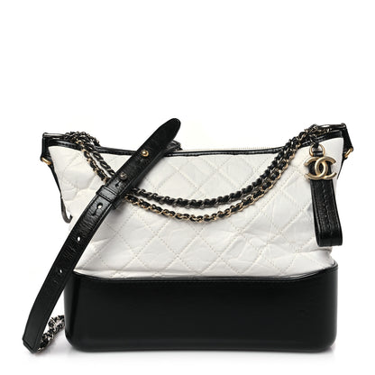 Chanel Aged Calfskin Quilted Medium Gabrielle Hobo Black White 1 of 9