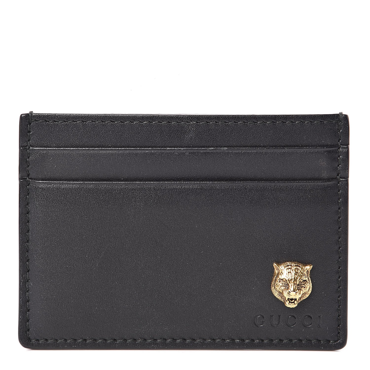 Gucci Calfskin Feline Card Holder Black 1 of 7