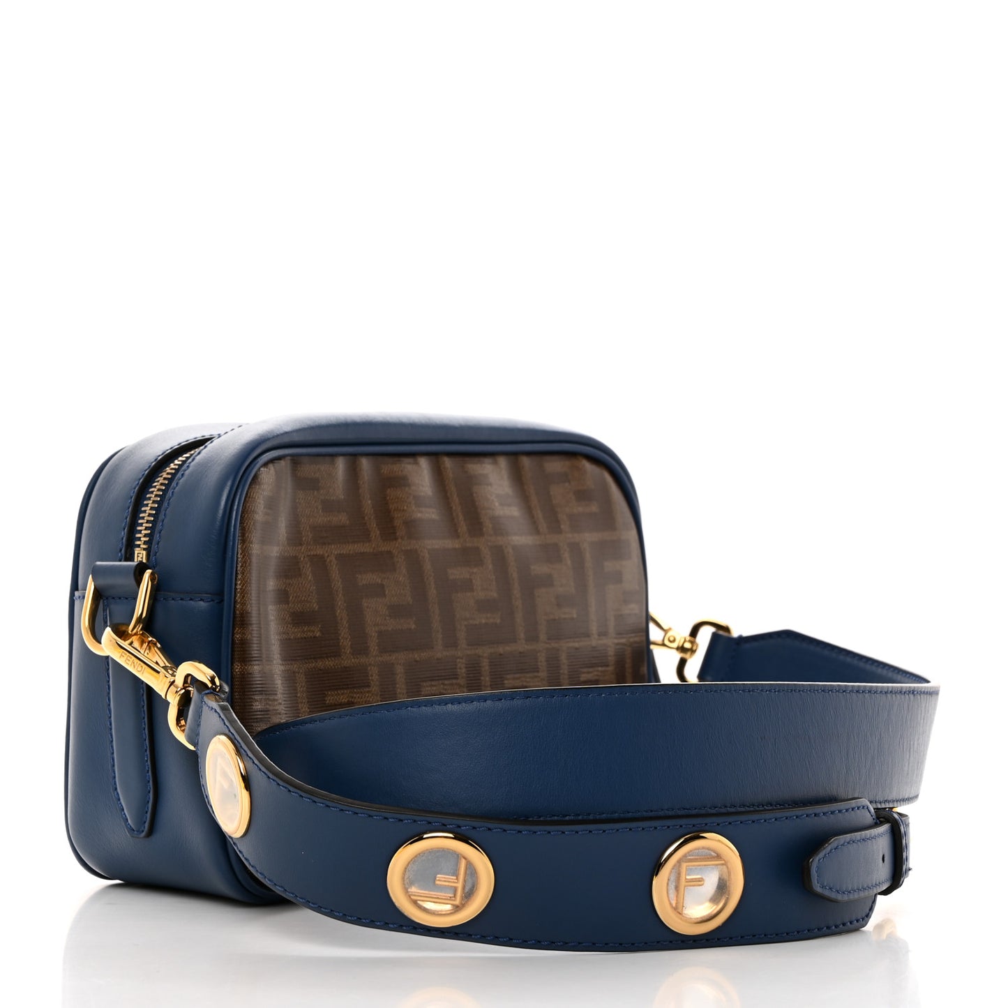 Glazed Fabric Vitello Century F is Fendi FF 1974 Stamp Patch Camera Case Mogano Panna Iris