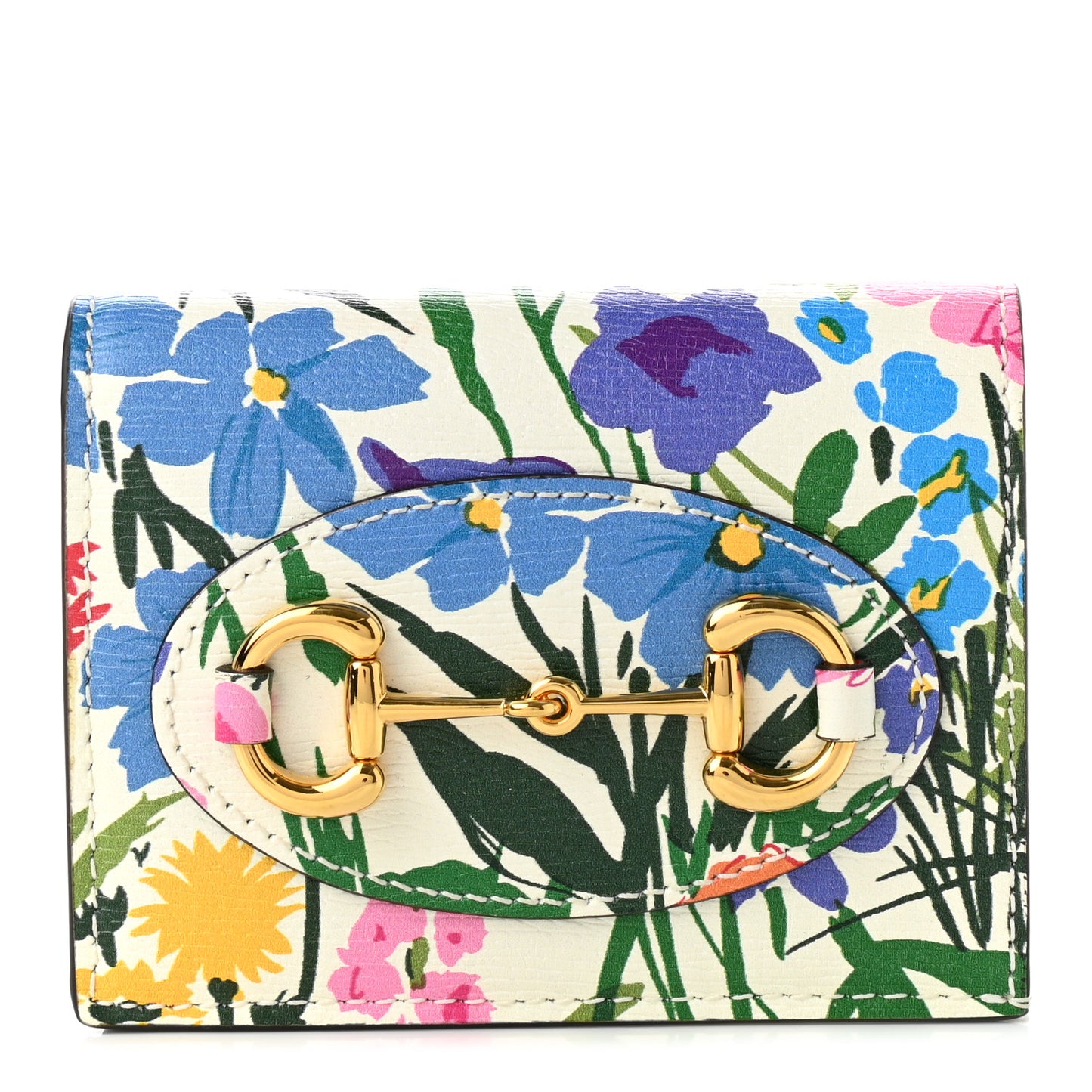 X KEN SCOTT New Shangai Calfskin Jardin D'Avril Floral Print Horsebit 1955 Card Case Wallet