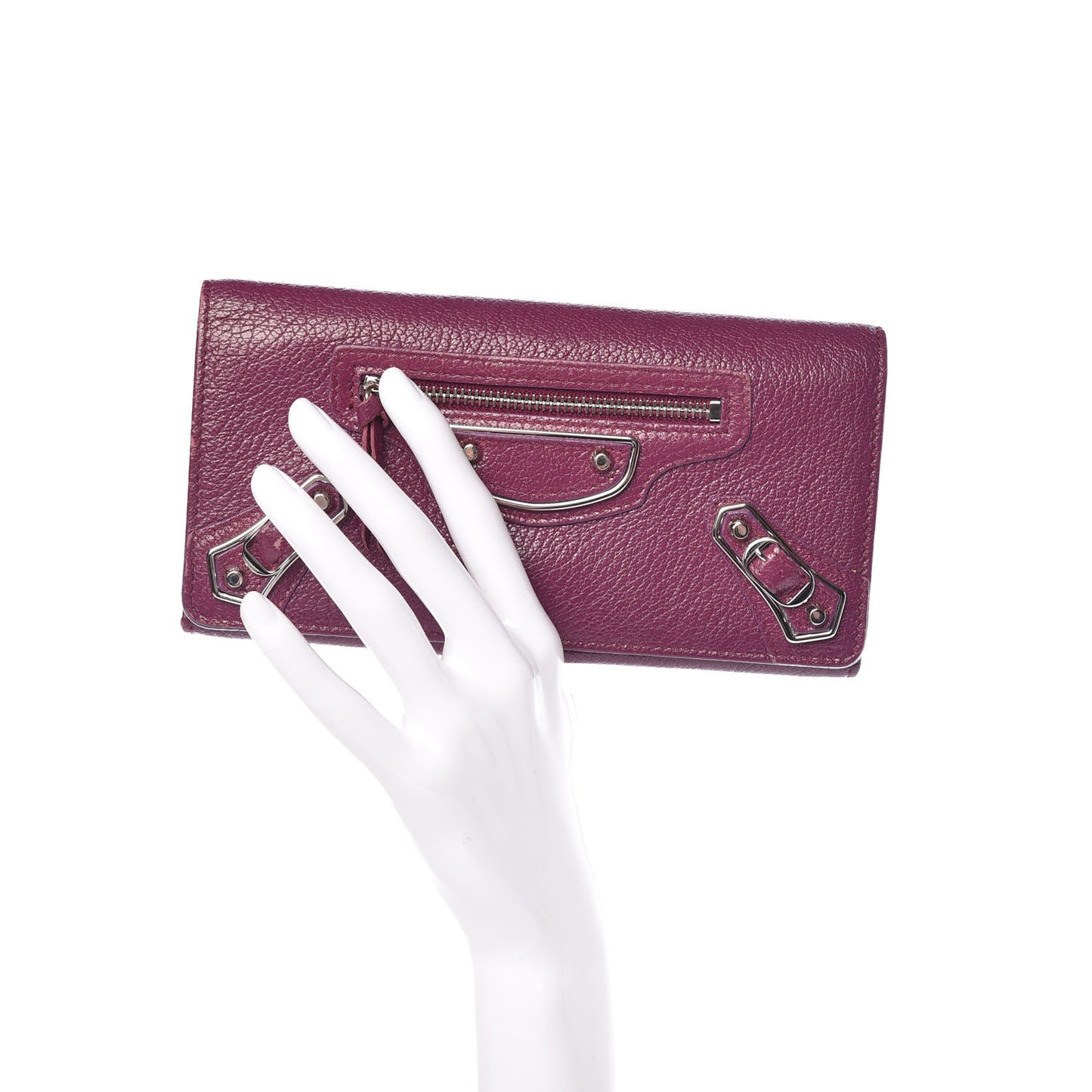 Chevre Silver Metallic Edge Hardware Money Wallet Violet Prune