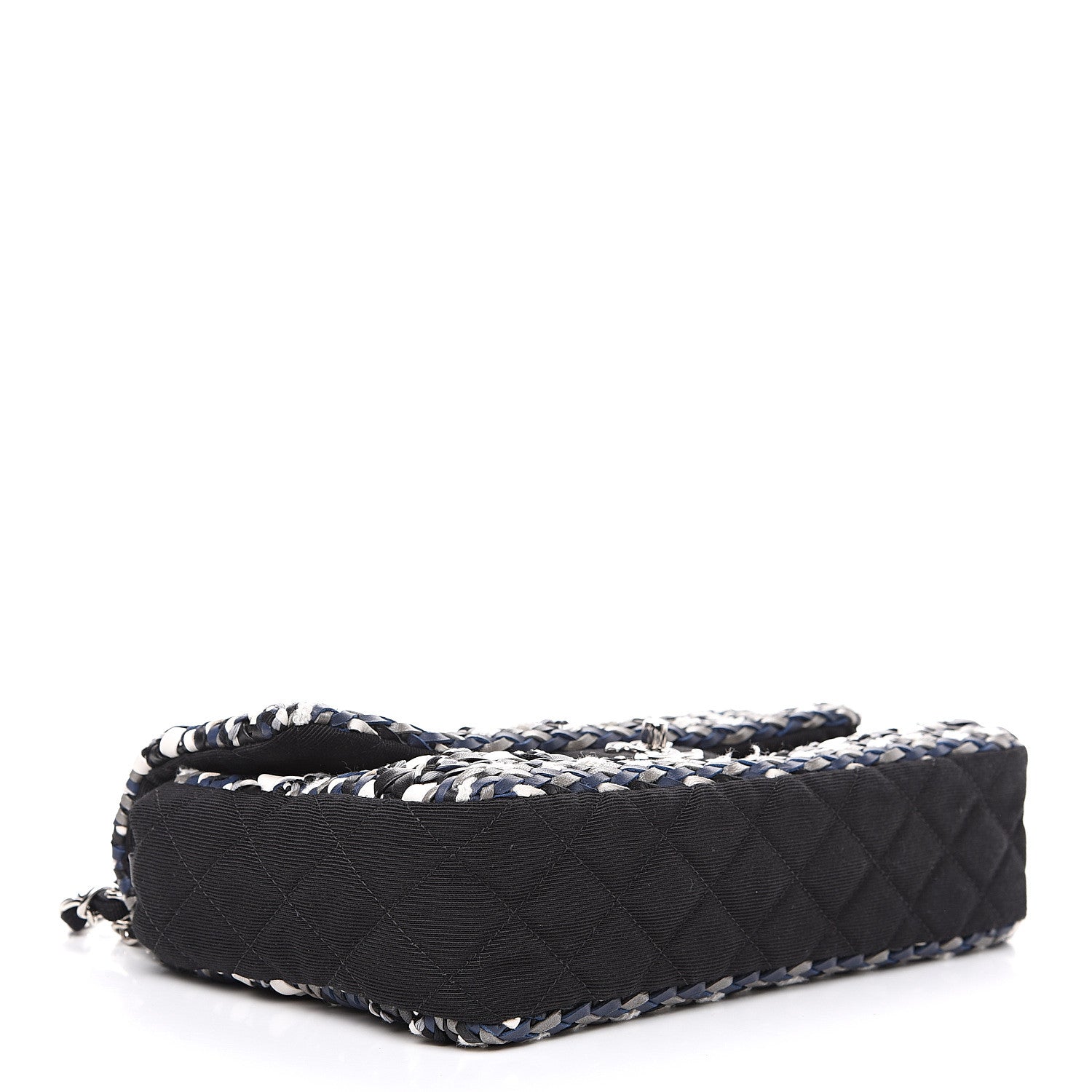 Chanel Lambskin Calfskin Woven Leather Craft Flap Navy White Black 3 of 8