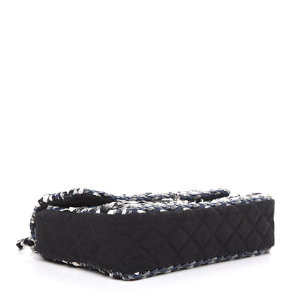 Chanel Lambskin Calfskin Woven Leather Craft Flap Navy White Black 3 of 8