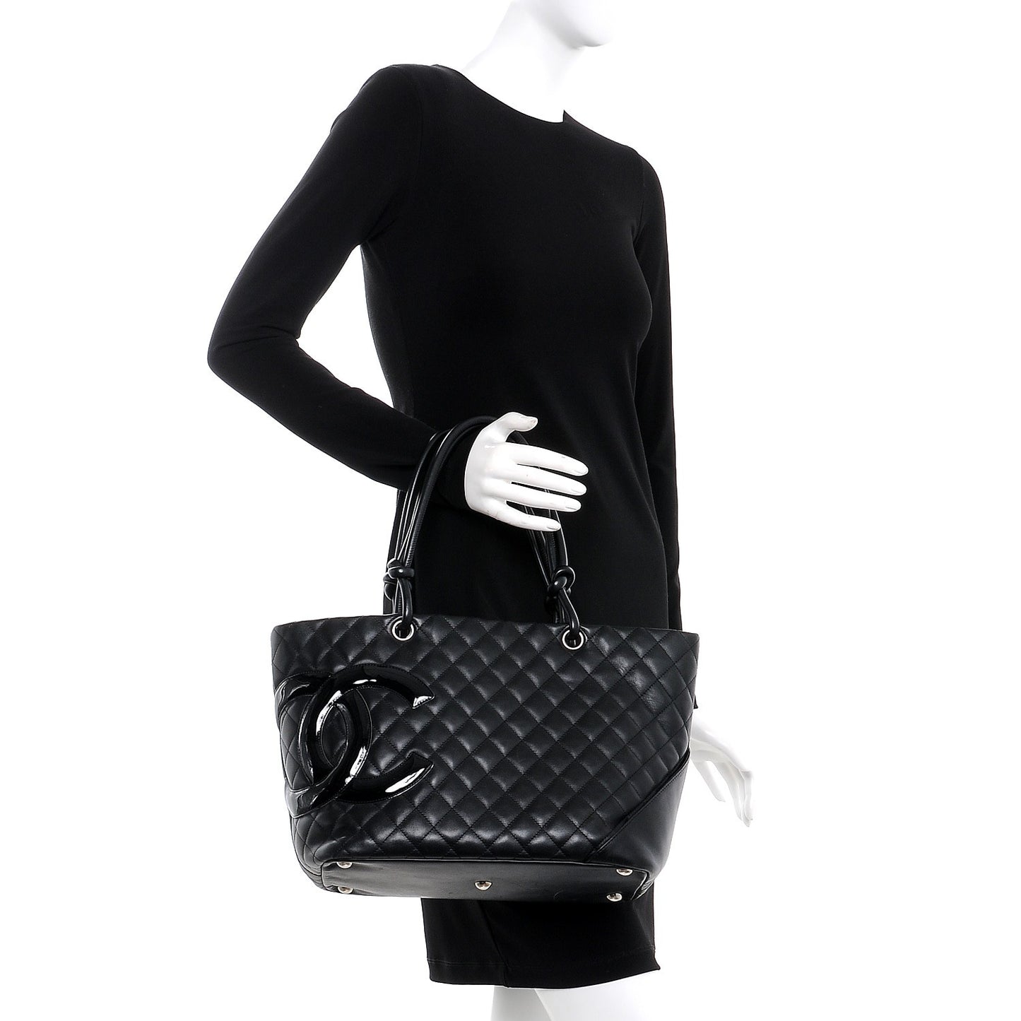 Calfskin Quilted Large Cambon Tote Black