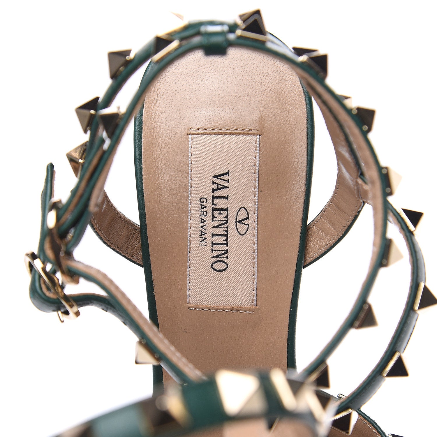 Valentino Garavani Pebbled Calfskin Rockstud Ankle Strap 65mm Pumps 36 English Green 7 of 8