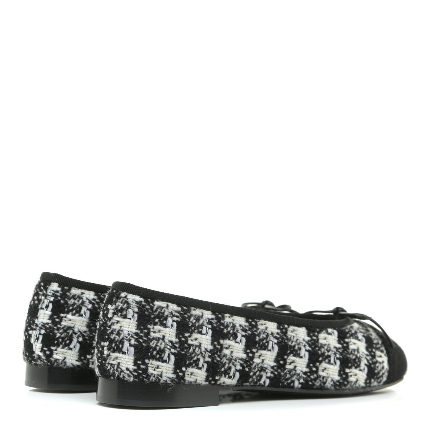 Tweed Cap Toe Ballerina Flats 36 Black White Black