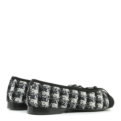 Chanel Tweed Cap Toe Ballerina Flats 36 Black White Black 4 of 13