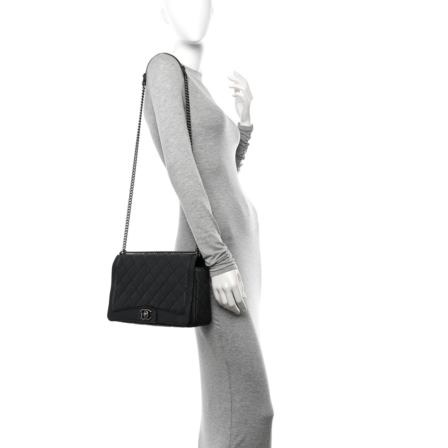 Chanel Washed Caviar Quilted Large Turn Around Ligne Flap Grey 3 of 10