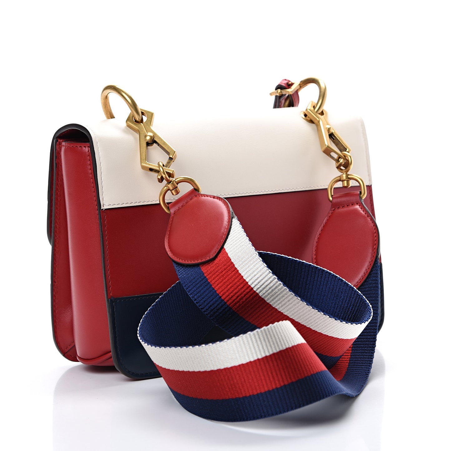 Calfskin Sylvie Web Queen Margaret Shoulder Bag Blue Agata Hibiscus Red Mystic White