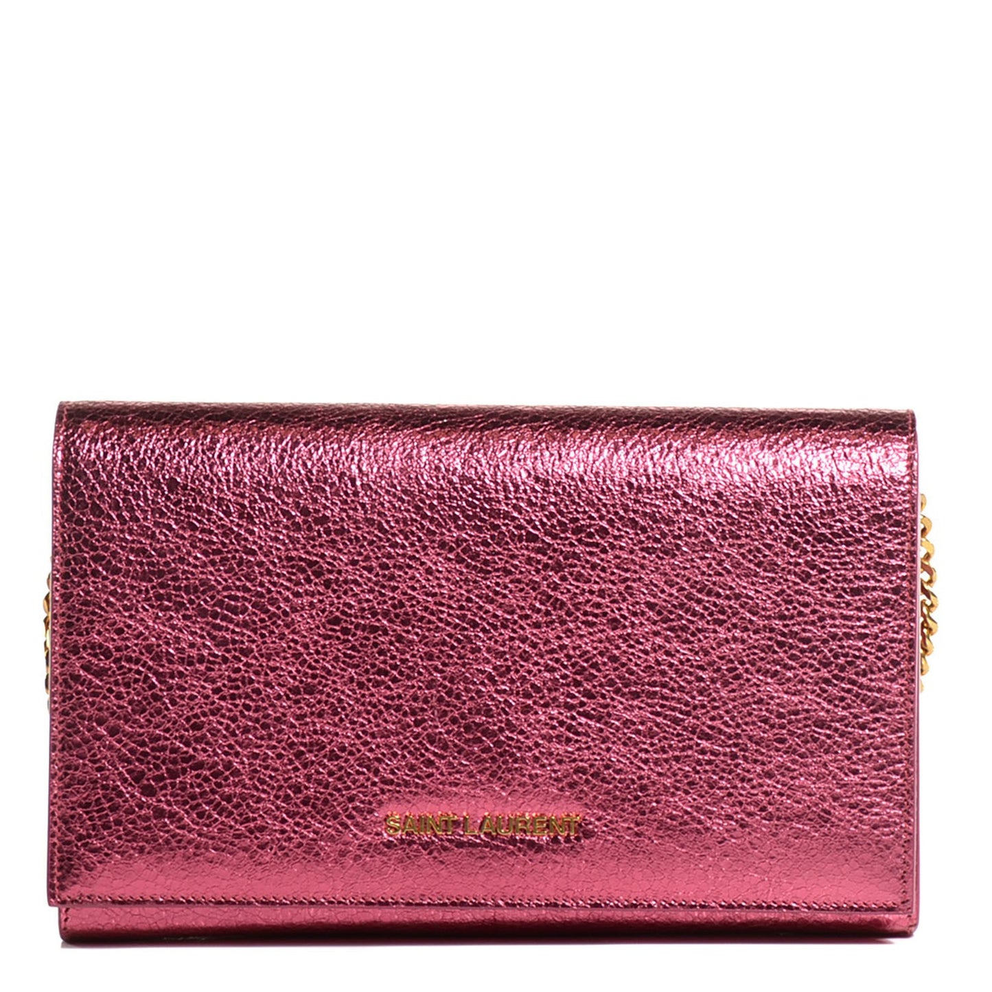 Metallic Crackled Goatskin Wallet on Chain Pink