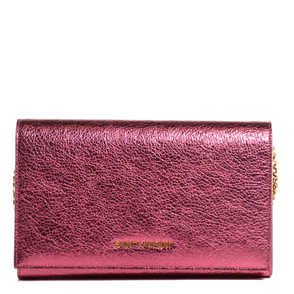 Saint Laurent Metallic Crackled Goatskin Wallet on Chain Pink 9 of 16