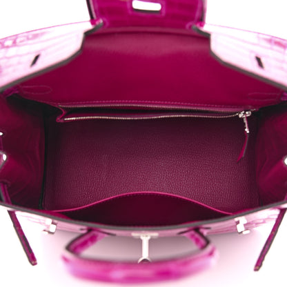 Hermes Shiny Niloticus Crocodile Birkin 25 Rose Pourpre 5 of 9