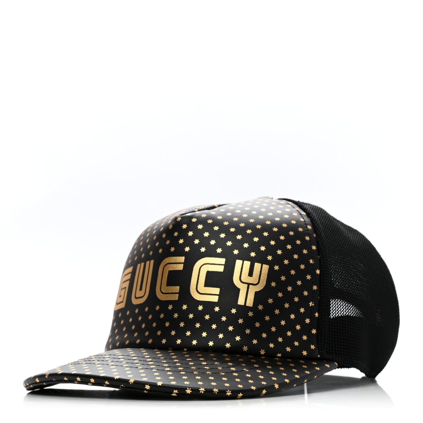 X SEGA Calfskin GUCCY Stars Baseball Hat M Black Gold