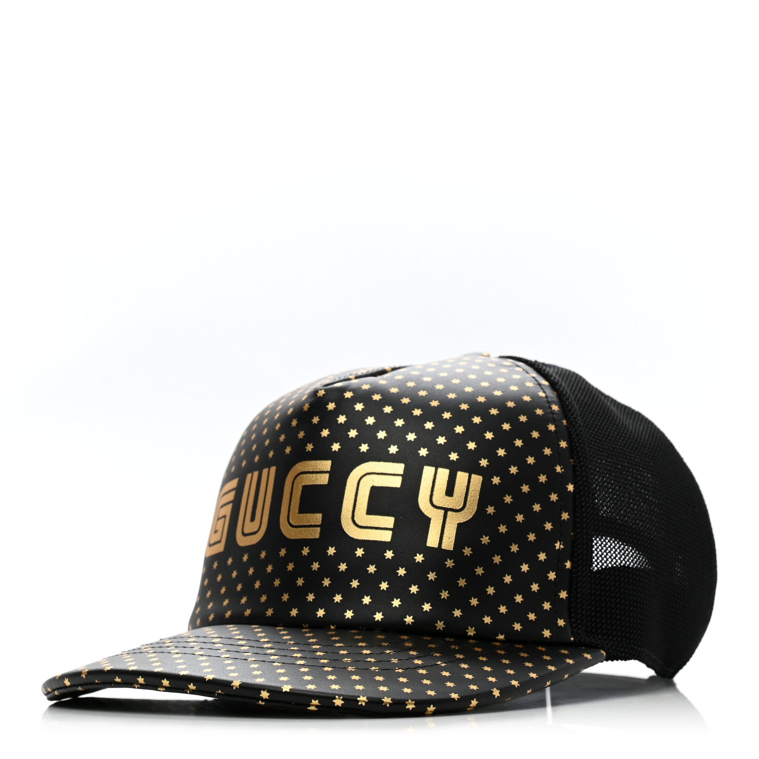 Gucci X SEGA Calfskin GUCCY Stars Baseball Hat M Black Gold 1 of 10
