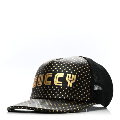 Gucci X SEGA Calfskin GUCCY Stars Baseball Hat M Black Gold 1 of 10
