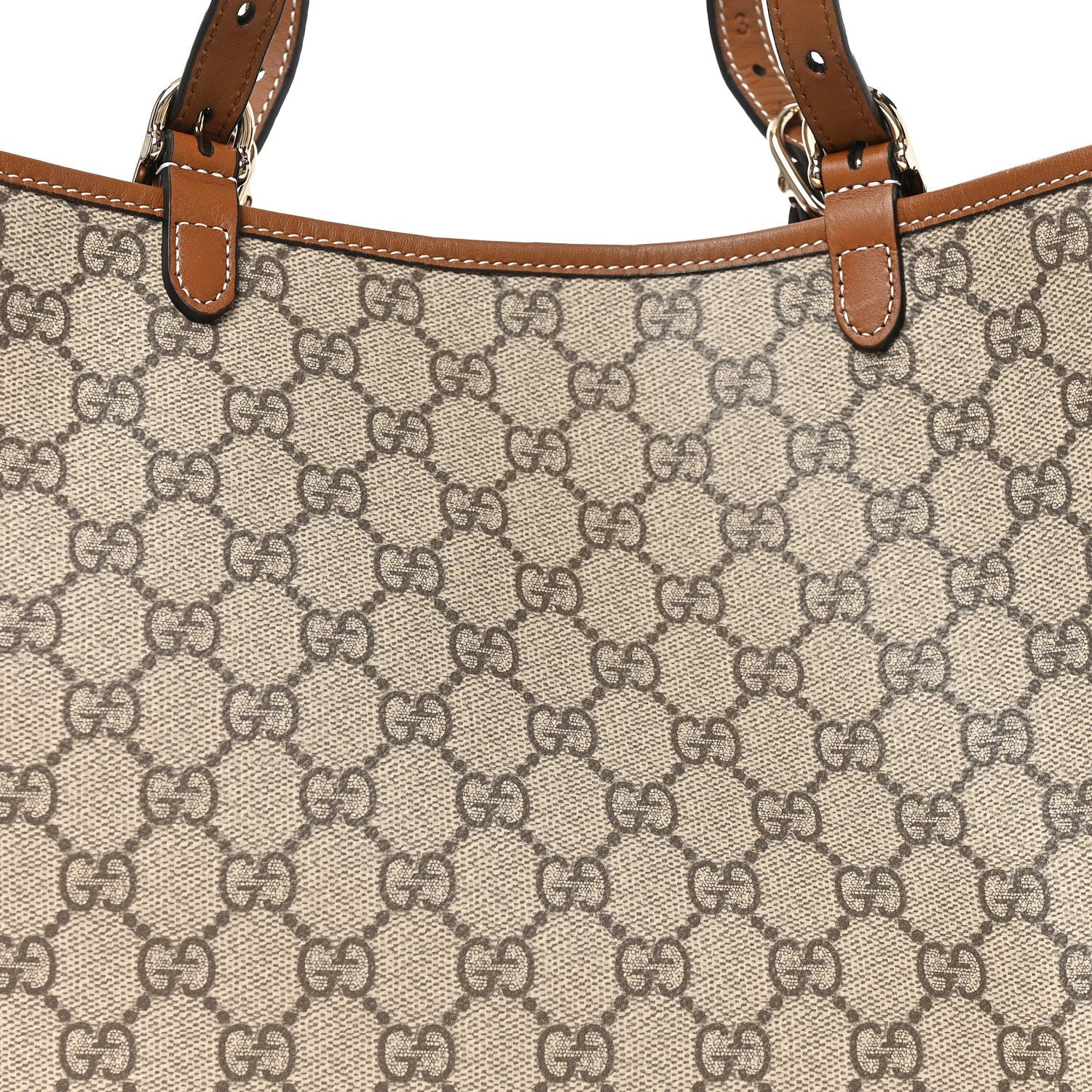Gucci GG Supreme Monogram Emblem Large Tote Bag Beige Dark Brown 7 of 9